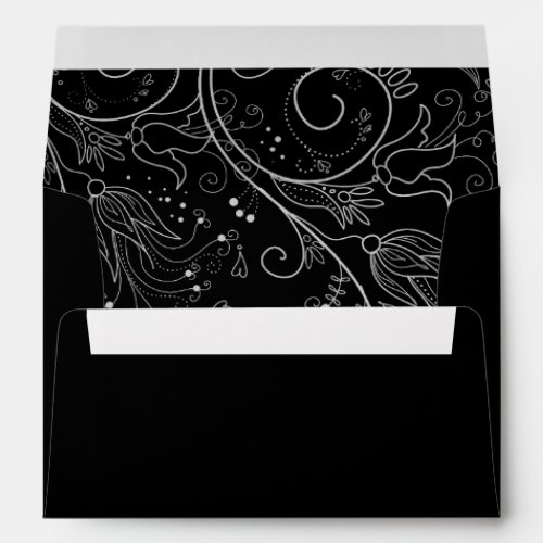 Silver and Black Elegant Floral Wedding Envelope
