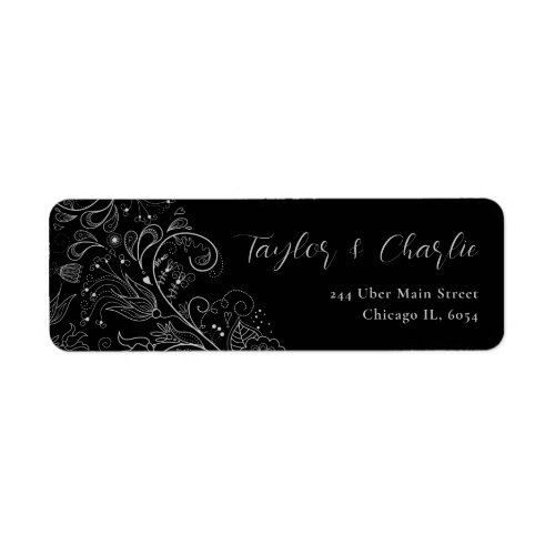 Silver and Black Elegant Floral Wedding Label