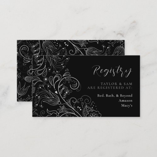 Silver and Black Elegant Floral Wedding Registry Enclosure Card