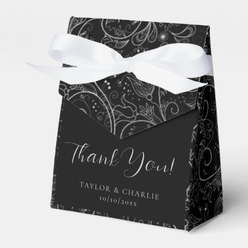 Silver and Black Elegant Floral Wedding Thank You Favor Boxes