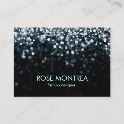 Customizable Silver and Black Falling Glitter Business Card
