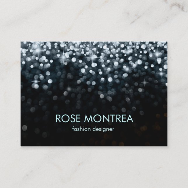 Silver and Black Falling Glitter Business Card (Front)