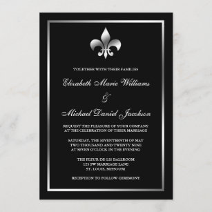 Silver and Black Fleur de Lis Wedding Invitation
