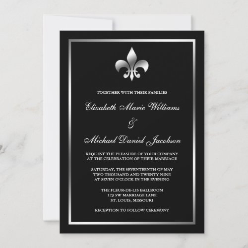 Silver and Black Fleur de Lis Wedding Custom Announcement