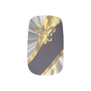 Silver and black fleur de lys minx nail wraps
