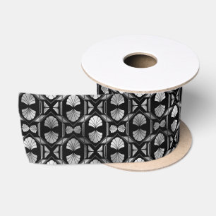 Silver and Black Floral Art Deco Pattern Satin Ribbon