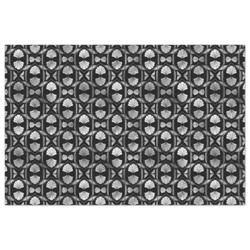 Silver and Black Floral Art Deco Pattern Tissue Paper