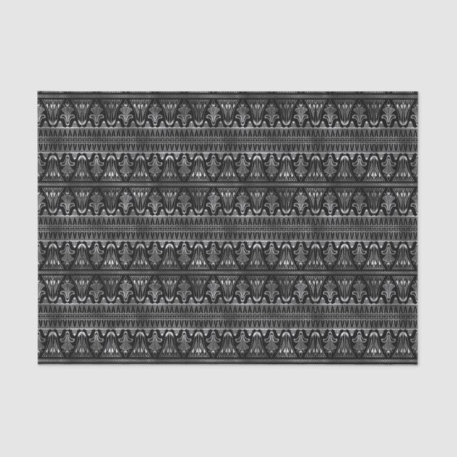 Silver and Black Floral Art Deco Pattern Tissue Paper (Front)