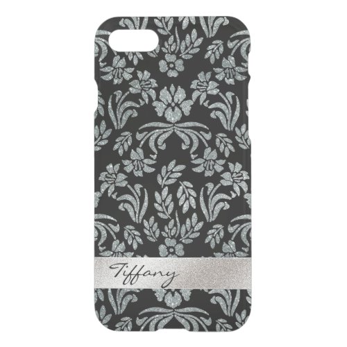 Silver and Black Floral Damask Clear iPhone 7 Case