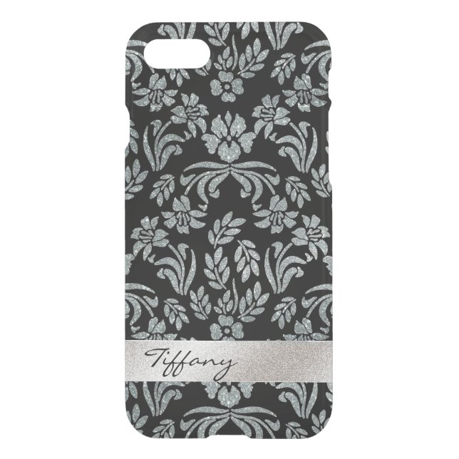 Silver and Black Floral Damask Clear iPhone 7 Case (Back)