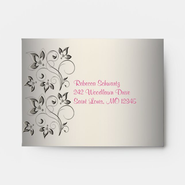 Silver and Black Floral Envelope for Reply Card (Front)