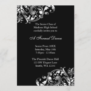Silver and Black Flourish Prom Formal Invitations