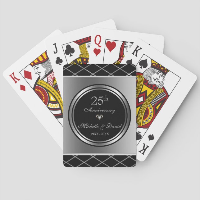 Silver And Black Geometric Shapes- Anniversary Poker Cards (Back)