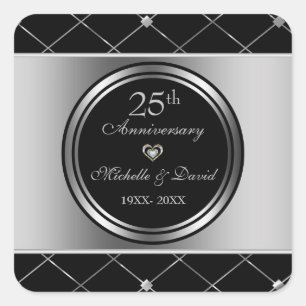 Silver And Black Geometric Shapes- Anniversary Square Sticker