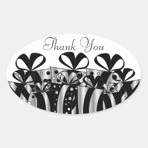 Silver and Black Gift Presents  Customize Oval Sticker