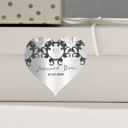 Silver And Black Glam Elegant Stylish Wedding  Heart Sticker