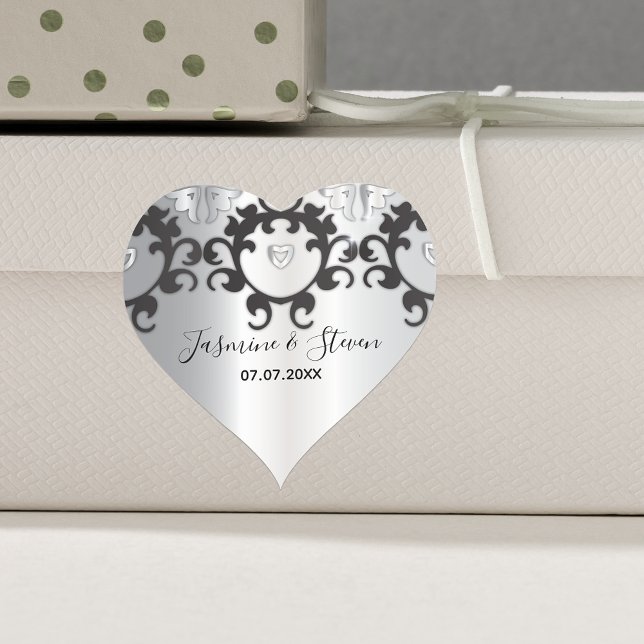 Silver And Black Glam Elegant Stylish Wedding  Heart Sticker (Creator Uploaded)