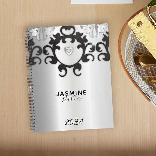 Silver and Black Glam Elegant Trendy Chic 2024 Planner