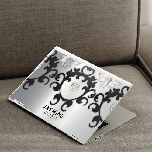 Silver And Black Glam Elegant Trendy Chic Name  HP Laptop Skin