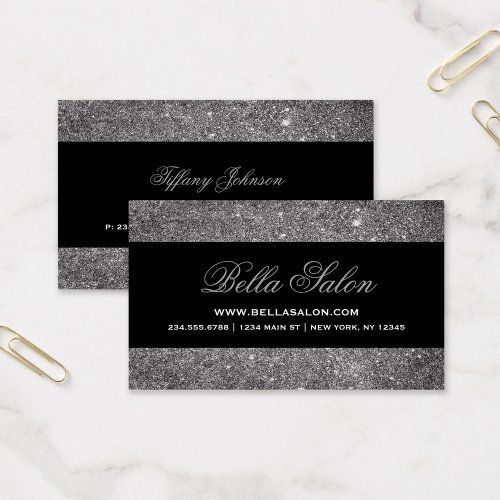 Silver and Black Glam Faux Glitter Business Card