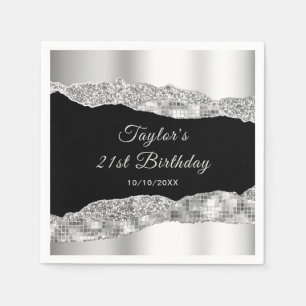 Silver and Black Glam Tears Birthday Party Napkins
