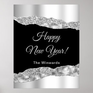 Silver and Black Glam Tears Happy New Year Poster