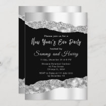 Silver and Black Glam Tears New Year's Eve Party Invitation