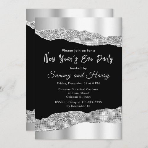 Silver and Black Glam Tears New Years Eve Party Invitation