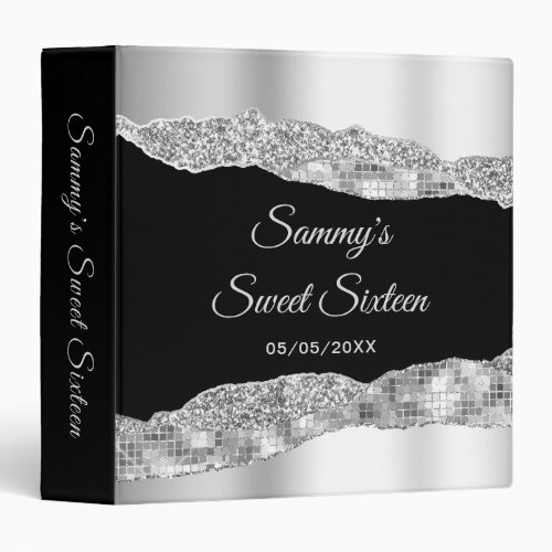 Silver and Black Glam Tears Sweet Sixteen 3 Ring Binder