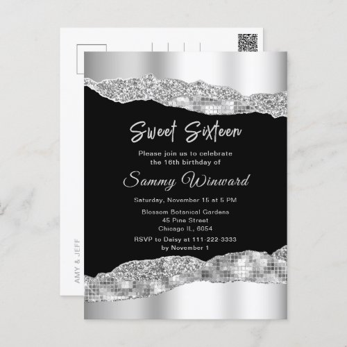 Silver and Black Glam Tears Sweet Sixteen Postcard