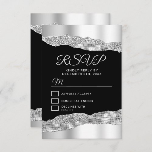 Silver and Black Glam Tears Sweet Sixteen RSVP Card