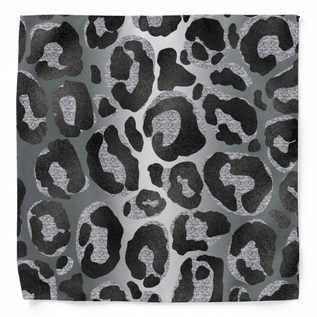 Silver and Black glitter  Leopard/ Jaguar print Bandana (Front)