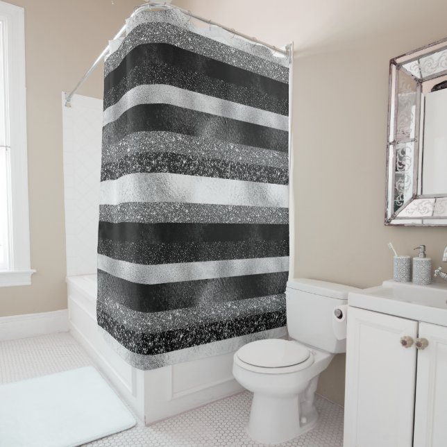 Silver and Black Glitter Shower Curtain (In Situ)