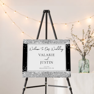 Silver and Black Glitter Welcome Wedding Foam Board