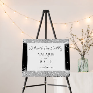 Silver and Black Glitter Welcome Wedding Foam Board