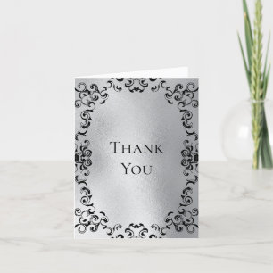 Silver and Black Gothic Wedding Letterpress Thank You Card