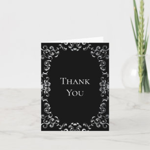 Silver and Black Gothic Wedding Letterpress Thank You Card