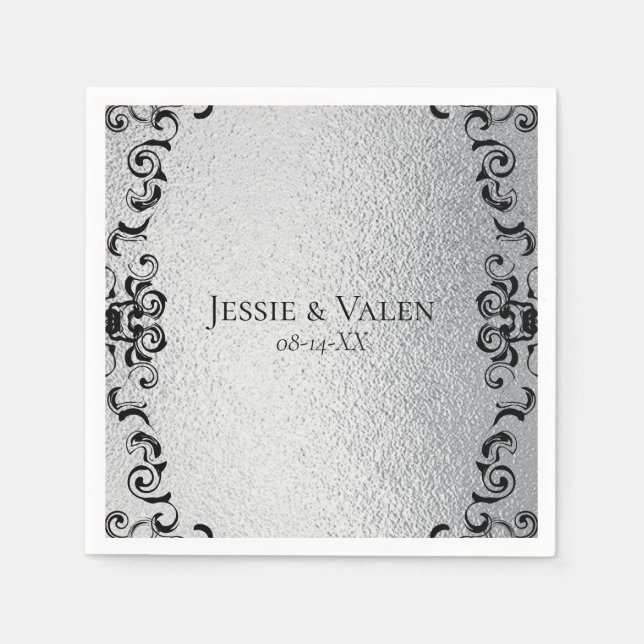 Silver and Black Gothic Wedding Napkins (Front)