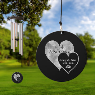 Silver And Black Hearts Wedding Anniversary Wind Chime