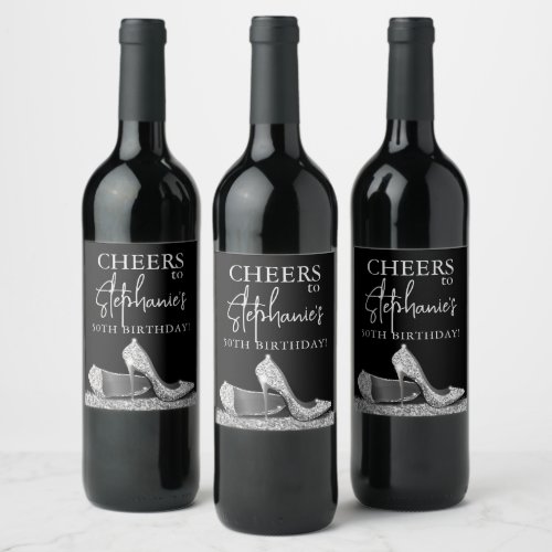 Silver and Black High Heel Shoes Cheers Custom Wine Label