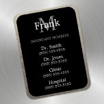 Silver and Black Important Phone Numbers Magnet<br><div class="desc">Grey and white customizable text with room for four important medical, hospital or doctor numbers for an older adult needing medical care, personal business, or a list of emergency contacts for a child. I ordered this for a relative, and it only took me a few minutes to change the font...</div>