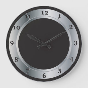 Silver and Black Industrial Style Large Clock