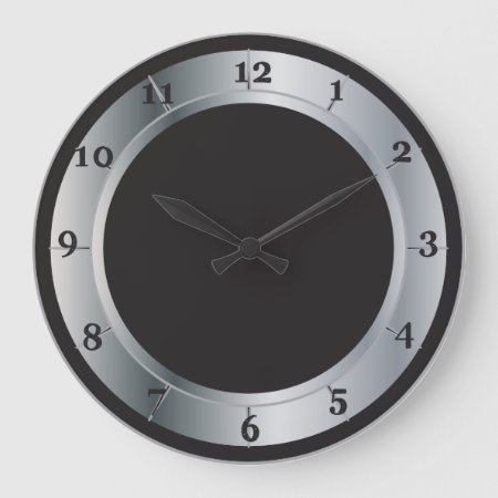 Silver And Black Industrial Style Large Clock