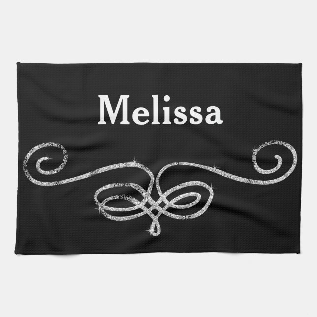 Silver and Black Kitchen Towel (Horizontal)