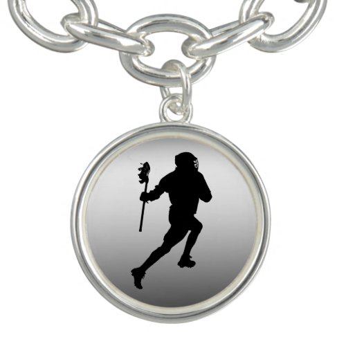 Silver and Black Lacrosse Sports Charm Bracelet