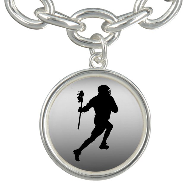 Silver and Black Lacrosse Sports Charm Bracelet