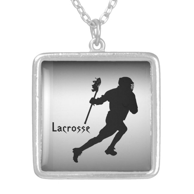 Silver and Black Lacrosse Sports Necklace