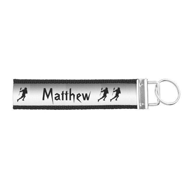 Silver and Black Lacrosse Sports Wrist Keychain