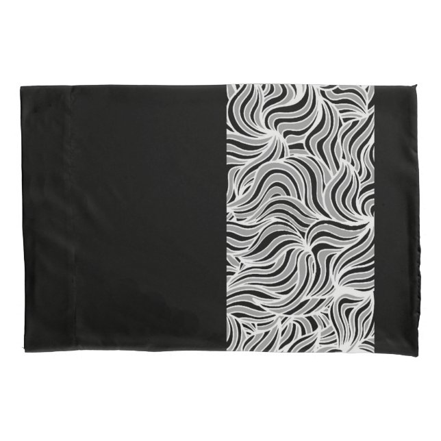 Silver and Black Leaves Reversible Pillow Case (Front)