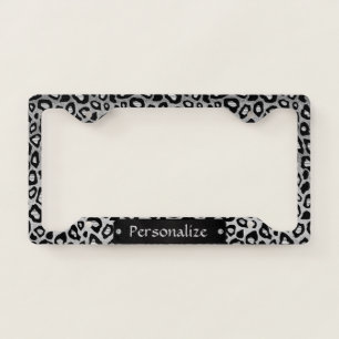 Silver and Black Leopard Skin Pattern License Plate Frame